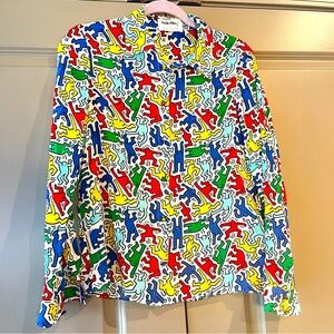 Keith Haring x Alice + Olivia silk printed button-up